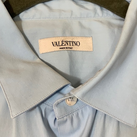 Valentino Blue Cotton Button Up Dress Solid Shirt - Picture 5 of 10